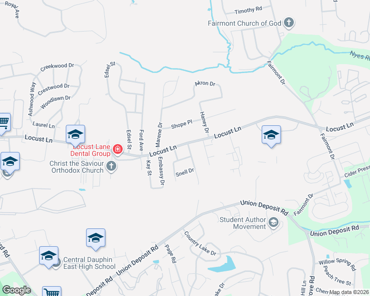 map of restaurants, bars, coffee shops, grocery stores, and more near 5820 Locust Lane in Harrisburg