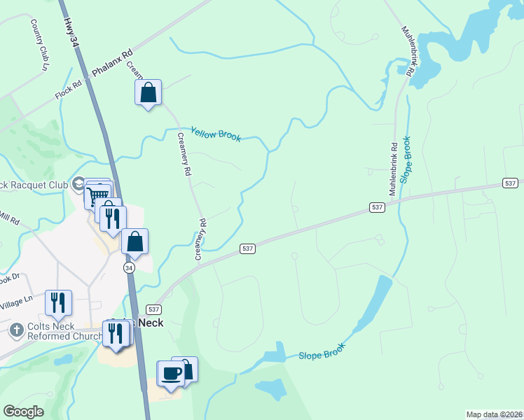 map of restaurants, bars, coffee shops, grocery stores, and more near 233 County Road 537 in Monmouth County
