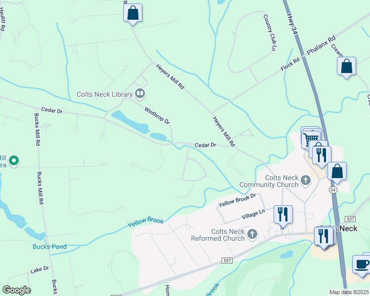 map of restaurants, bars, coffee shops, grocery stores, and more near 4 Joshua Huddy Drive in Monmouth County