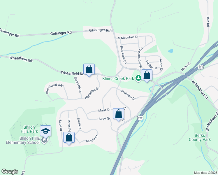 map of restaurants, bars, coffee shops, grocery stores, and more near 26 Matthew Drive in Sinking Spring