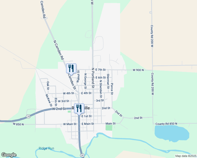 map of restaurants, bars, coffee shops, grocery stores, and more near 300-398 East 6th Street in Ridgeville