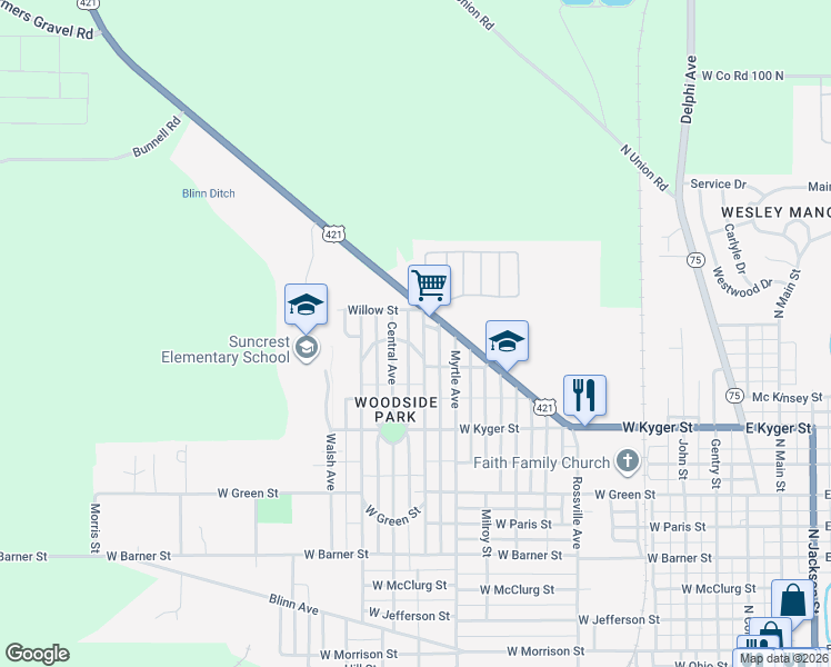 map of restaurants, bars, coffee shops, grocery stores, and more near 1402 Magnolia Ave in Frankfort