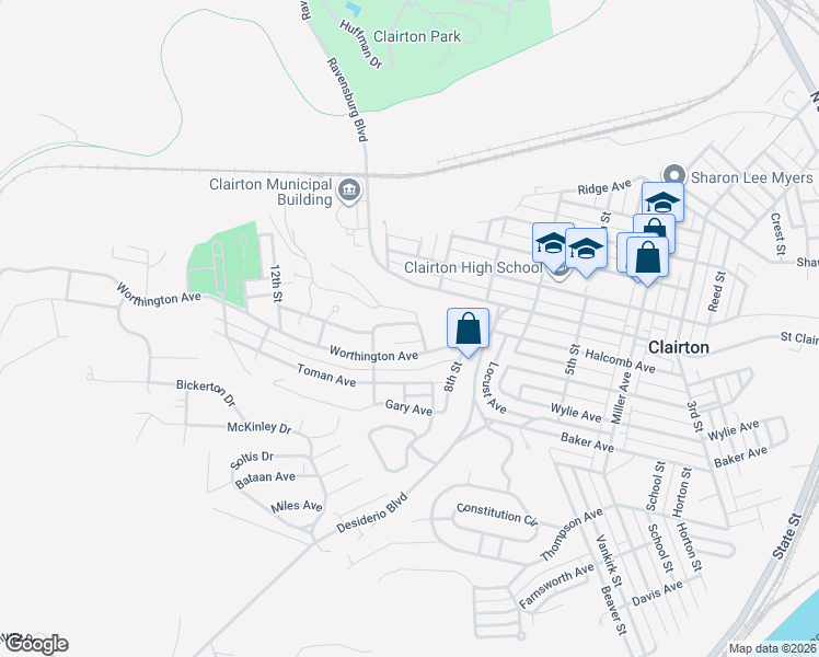 map of restaurants, bars, coffee shops, grocery stores, and more near 904 9th Street in Clairton