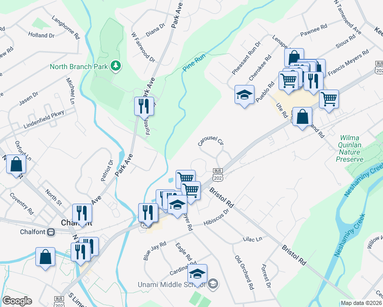map of restaurants, bars, coffee shops, grocery stores, and more near 609 Ferris Lane in New Britain
