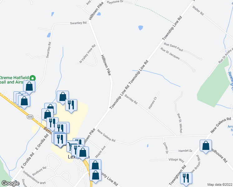 map of restaurants, bars, coffee shops, grocery stores, and more near 225 Hilltown Pike in Line Lexington