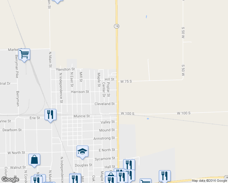 map of restaurants, bars, coffee shops, grocery stores, and more near 742 Ash Street in Tipton