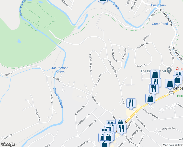 map of restaurants, bars, coffee shops, grocery stores, and more near 329 Buffalo Ridge Road in Canonsburg
