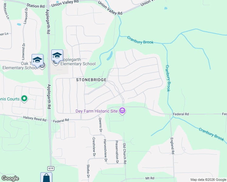 map of restaurants, bars, coffee shops, grocery stores, and more near 9 Monarch Road in Monroe Township