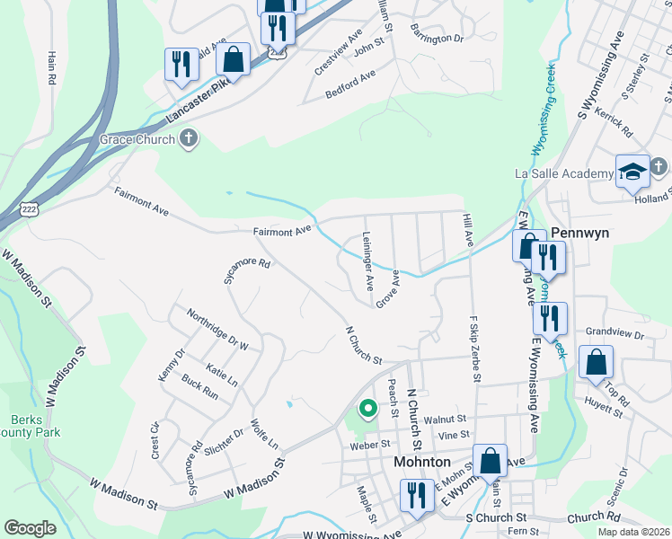 map of restaurants, bars, coffee shops, grocery stores, and more near 426 Grove Avenue in Mohnton
