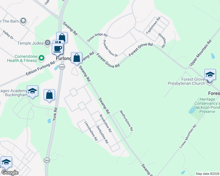 map of restaurants, bars, coffee shops, grocery stores, and more near 2209 Swamp Road in Furlong