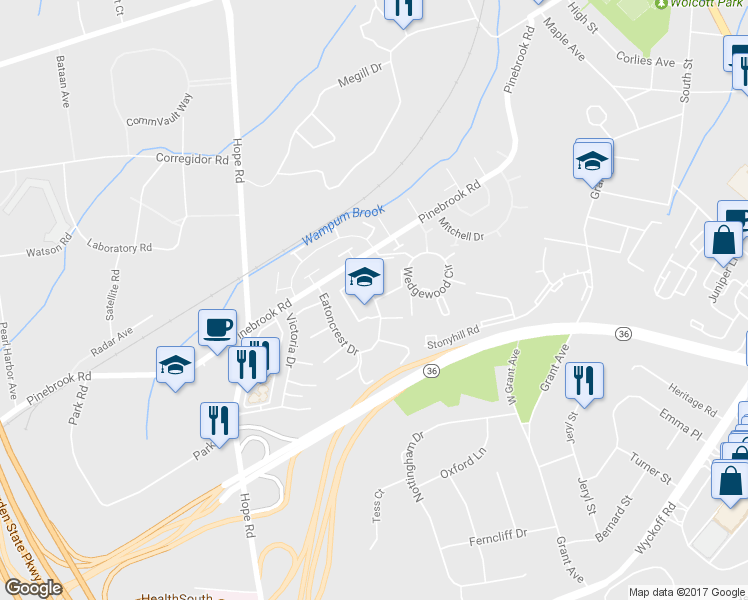 map of restaurants, bars, coffee shops, grocery stores, and more near 69 Eatoncrest Drive in Eatontown