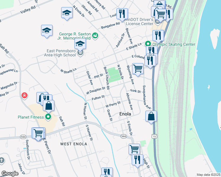 map of restaurants, bars, coffee shops, grocery stores, and more near 240 West Dauphin Street in Enola