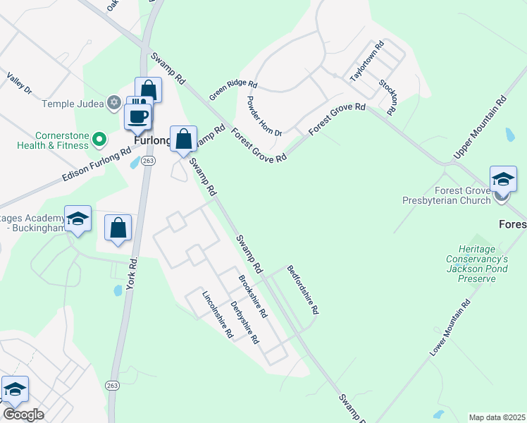 map of restaurants, bars, coffee shops, grocery stores, and more near 2209 Swamp Road in Furlong