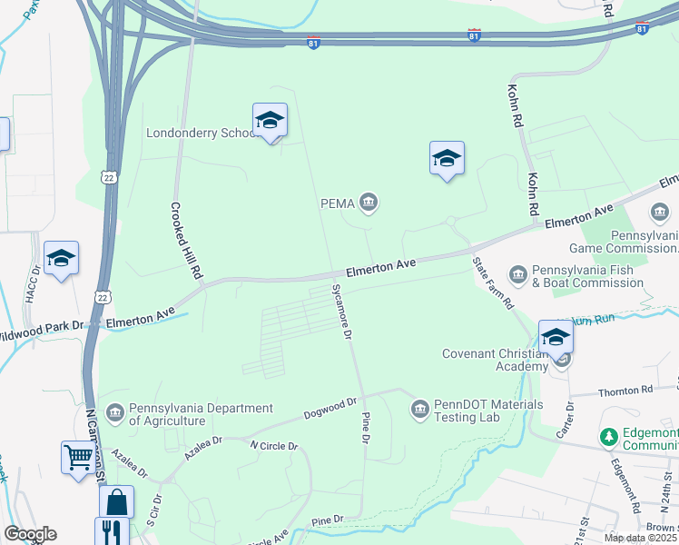 map of restaurants, bars, coffee shops, grocery stores, and more near 1318 Elmerton Avenue in Harrisburg