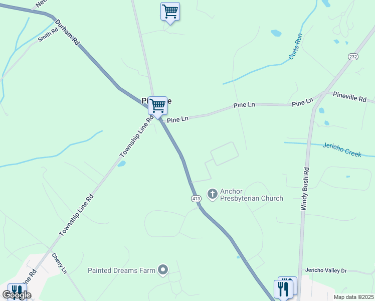 map of restaurants, bars, coffee shops, grocery stores, and more near 1072 Durham Road in Newtown
