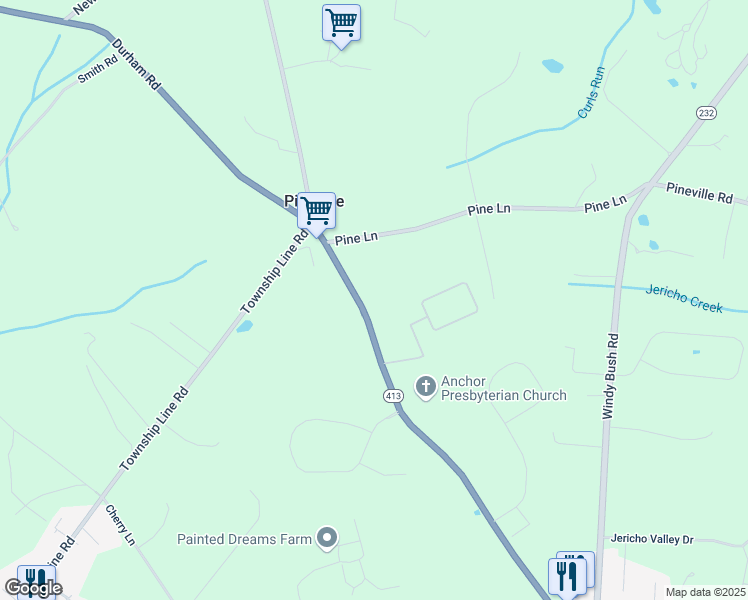 map of restaurants, bars, coffee shops, grocery stores, and more near 1072 Durham Road in Newtown