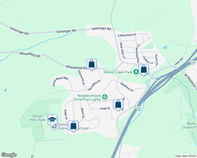 map of restaurants, bars, coffee shops, grocery stores, and more near 113 Herington Drive in Sinking Spring