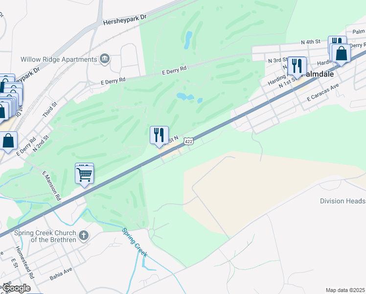 map of restaurants, bars, coffee shops, grocery stores, and more near 868 East Chocolate Avenue in Hershey