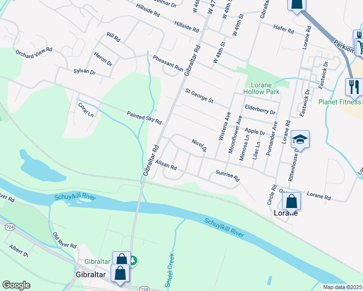 map of restaurants, bars, coffee shops, grocery stores, and more near 4711 Painted Sky Road in Reading