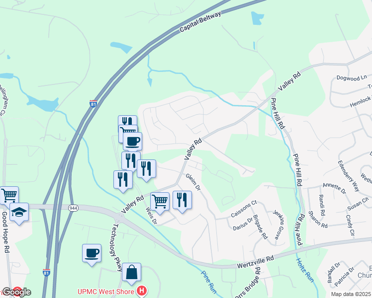 map of restaurants, bars, coffee shops, grocery stores, and more near 4505 Laurel Valley Lane in Enola