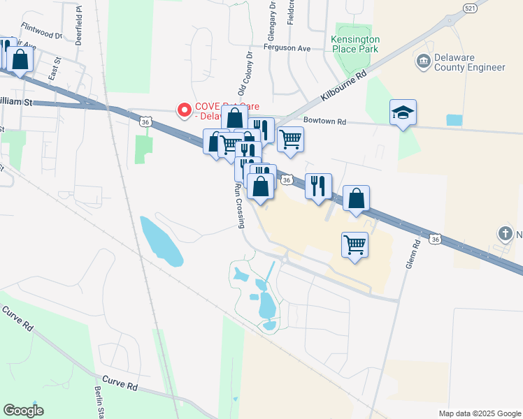 map of restaurants, bars, coffee shops, grocery stores, and more near 820 Sunbury Road in Delaware