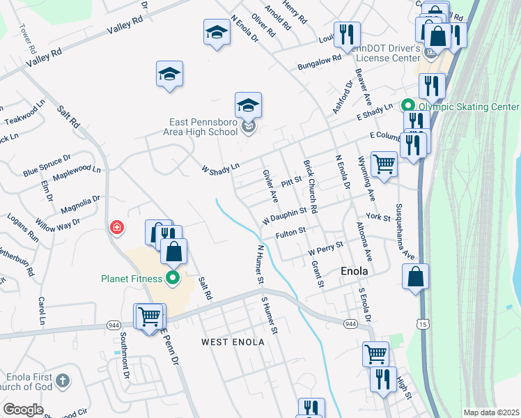 map of restaurants, bars, coffee shops, grocery stores, and more near 420 Ridge Ave in Enola