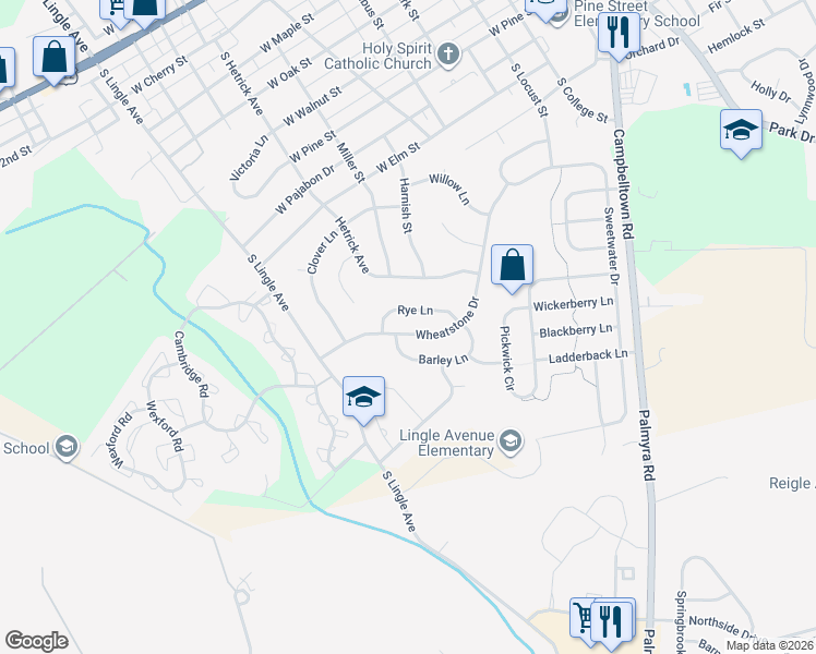 map of restaurants, bars, coffee shops, grocery stores, and more near 311 Wheatstone Dr in Palmyra