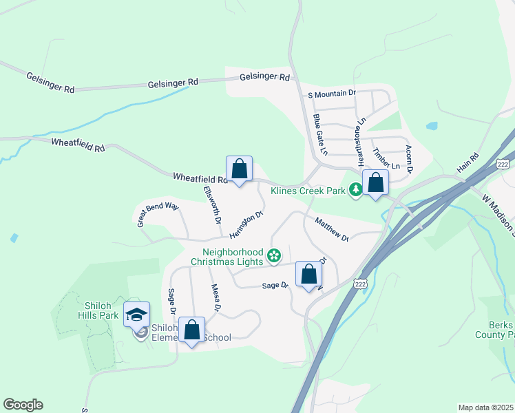 map of restaurants, bars, coffee shops, grocery stores, and more near 113 Herington Drive in Sinking Spring