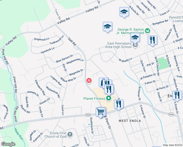 map of restaurants, bars, coffee shops, grocery stores, and more near 3 Tristan Court in Enola