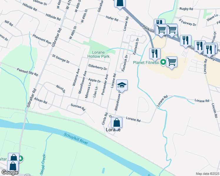 map of restaurants, bars, coffee shops, grocery stores, and more near 700 Lorane Road in Reading