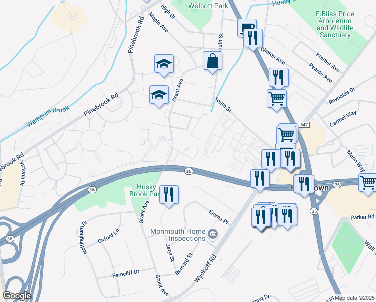 map of restaurants, bars, coffee shops, grocery stores, and more near 139 Grant Avenue in Eatontown