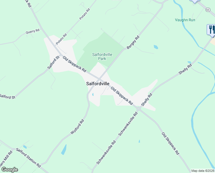 map of restaurants, bars, coffee shops, grocery stores, and more near 845 Old Skippack Road in Salfordville