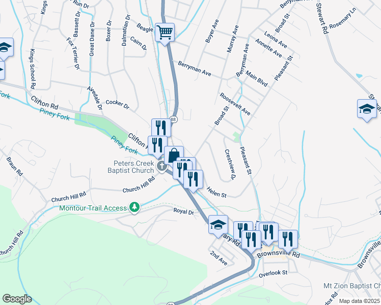 map of restaurants, bars, coffee shops, grocery stores, and more near 6226 Helen Street in South Park Township