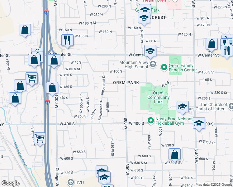 map of restaurants, bars, coffee shops, grocery stores, and more near 849 West 225 South in Orem
