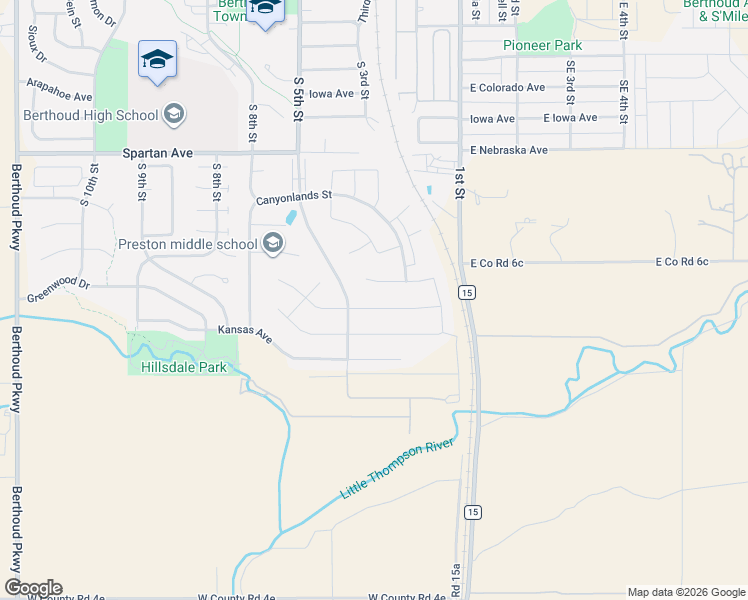 map of restaurants, bars, coffee shops, grocery stores, and more near 359 Bronco Court in Berthoud