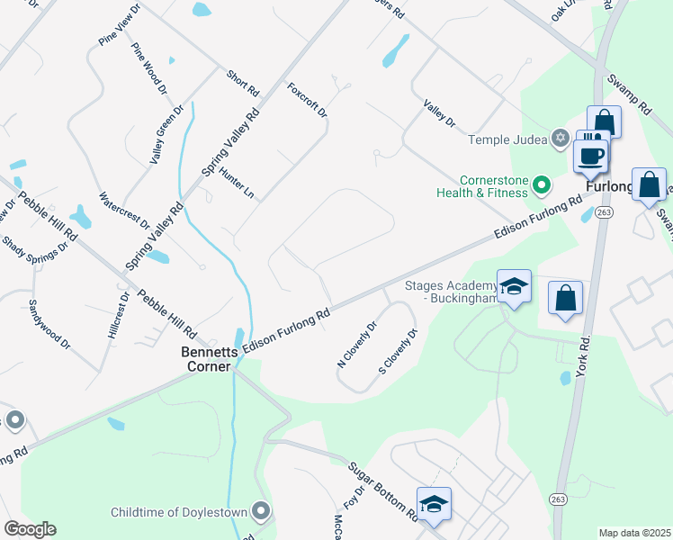 map of restaurants, bars, coffee shops, grocery stores, and more near 23 Saddle Drive in Furlong