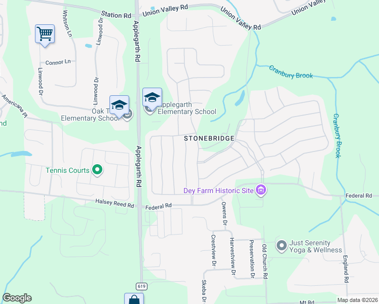 map of restaurants, bars, coffee shops, grocery stores, and more near 23 Turret Drive in Monroe Township