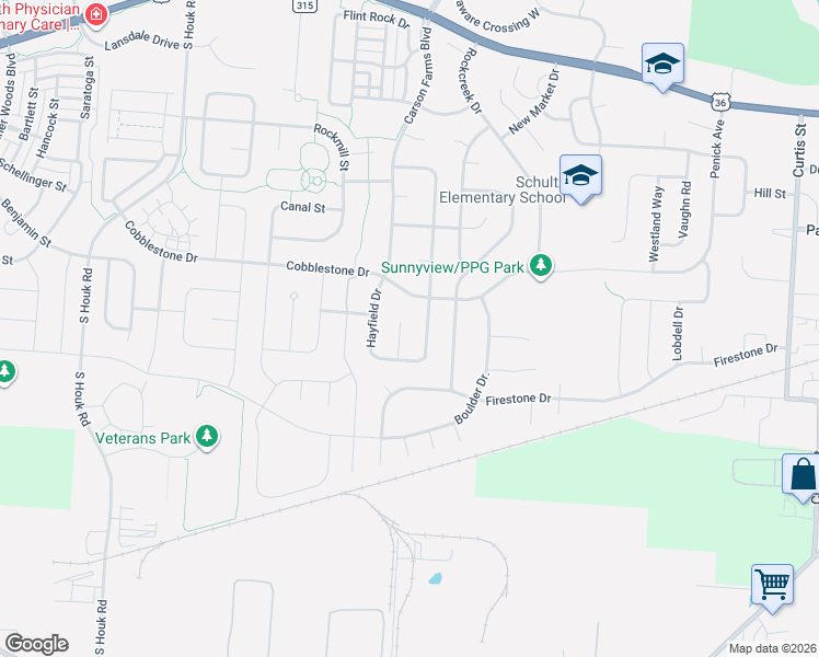 map of restaurants, bars, coffee shops, grocery stores, and more near 118 Horizon Court in Delaware