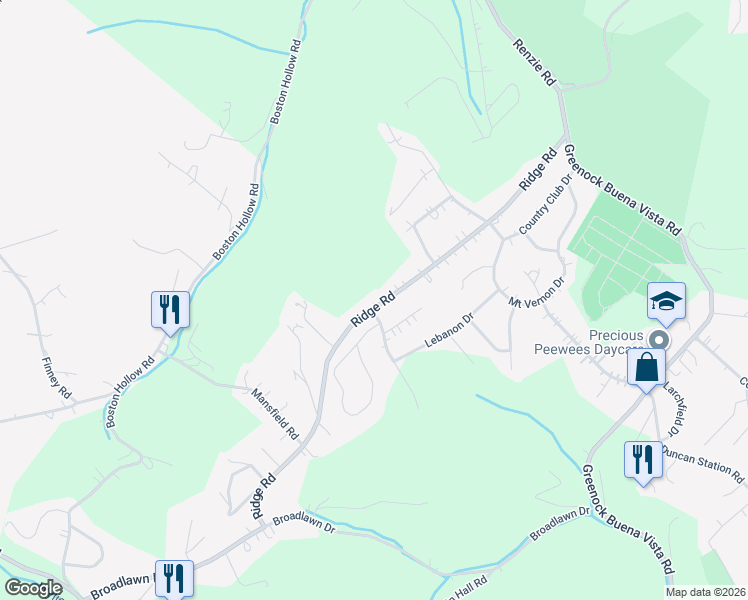 map of restaurants, bars, coffee shops, grocery stores, and more near 2232 Ridge Road in McKeesport