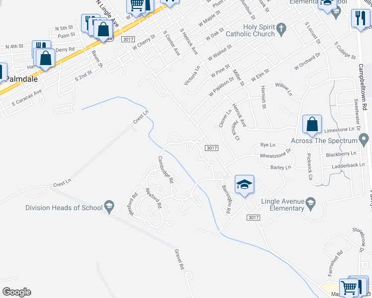 map of restaurants, bars, coffee shops, grocery stores, and more near 605 Cambridge Court in Palmyra