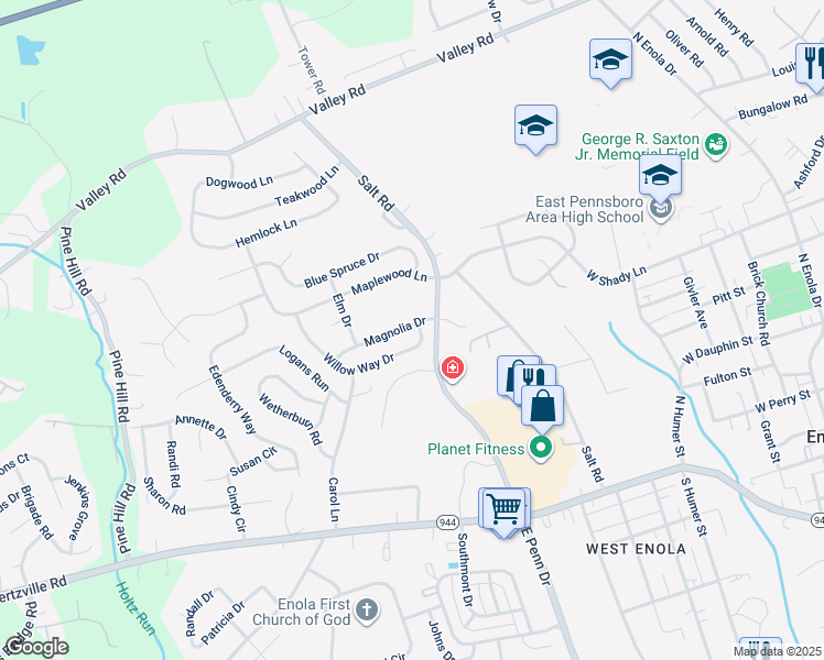 map of restaurants, bars, coffee shops, grocery stores, and more near 904 Magnolia Drive in Enola
