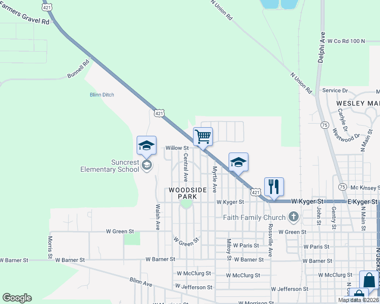 map of restaurants, bars, coffee shops, grocery stores, and more near 1402-1444 Magnolia Ave in Frankfort