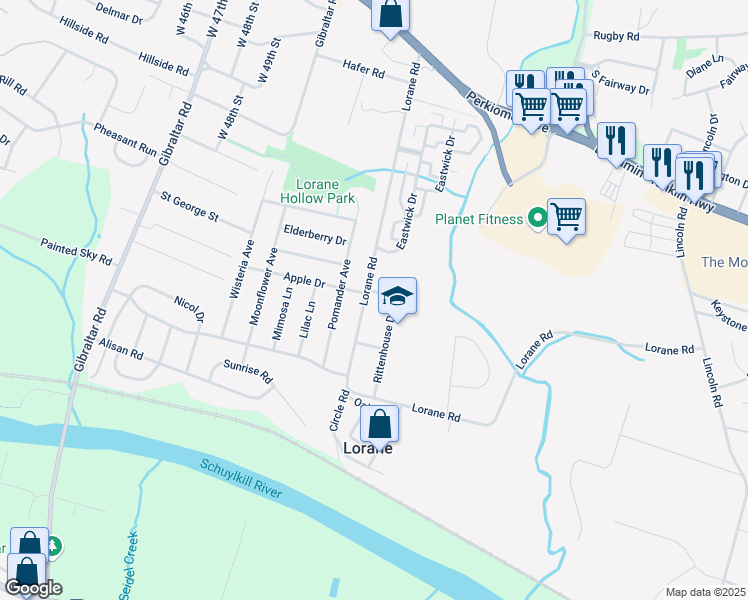map of restaurants, bars, coffee shops, grocery stores, and more near 700 Lorane Road in Reading