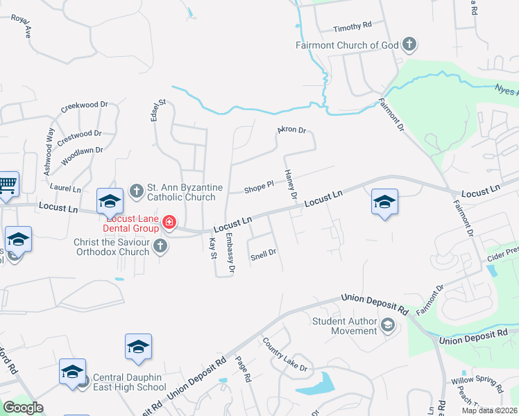map of restaurants, bars, coffee shops, grocery stores, and more near 5820 Locust Ln in Harrisburg