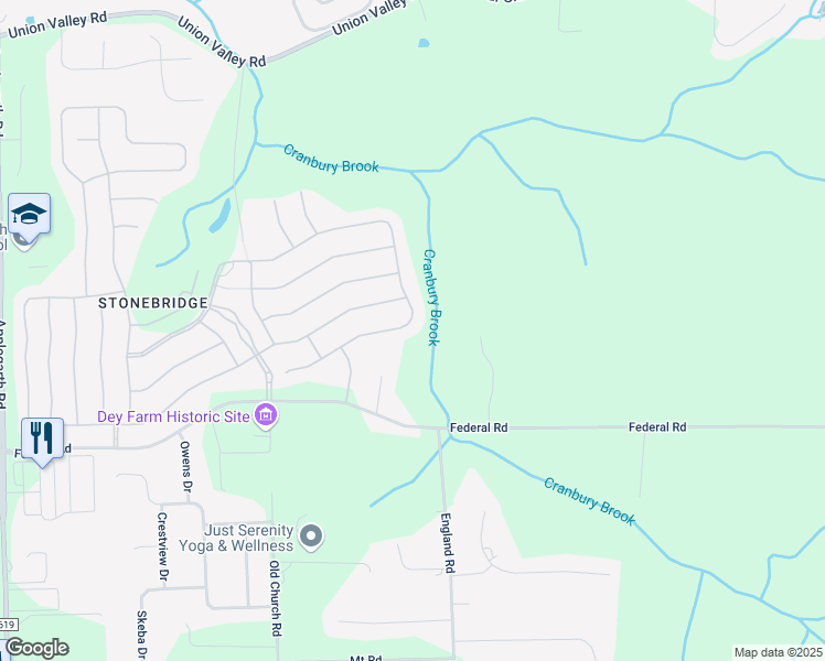 map of restaurants, bars, coffee shops, grocery stores, and more near 125 Cobblestone Boulevard in Monroe Township