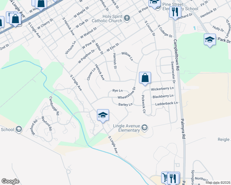 map of restaurants, bars, coffee shops, grocery stores, and more near 311 Wheatstone Drive in Palmyra