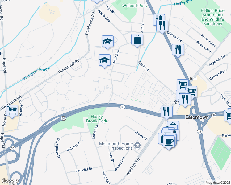 map of restaurants, bars, coffee shops, grocery stores, and more near 137 Grant Avenue in Eatontown