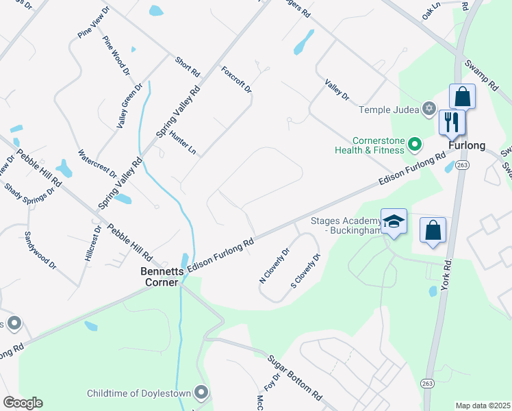 map of restaurants, bars, coffee shops, grocery stores, and more near 23 Saddle Drive in Furlong