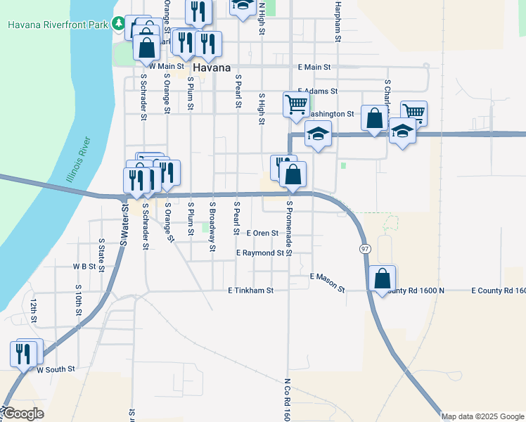 map of restaurants, bars, coffee shops, grocery stores, and more near 300 East Windsor Street in Havana