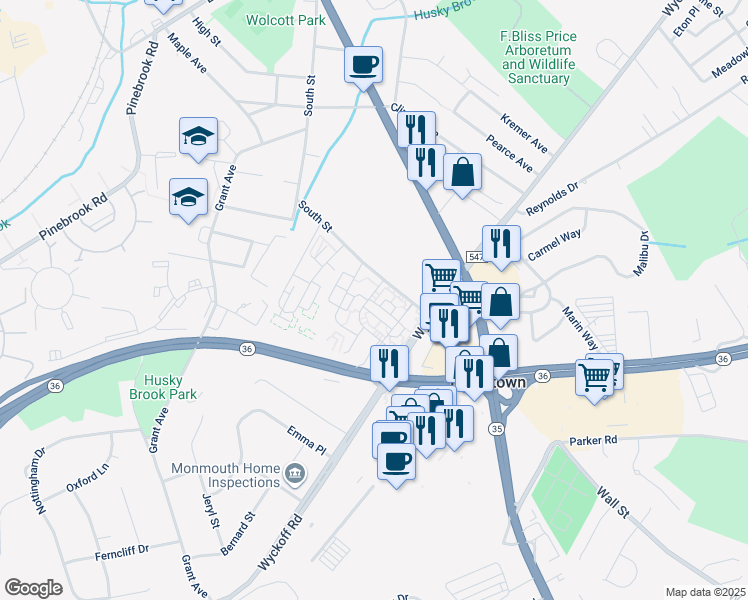 map of restaurants, bars, coffee shops, grocery stores, and more near 54 Magnolia Lane in Eatontown